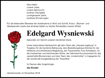 Traueranzeige von Edelgard Wysniewski von Haff-Zeitung