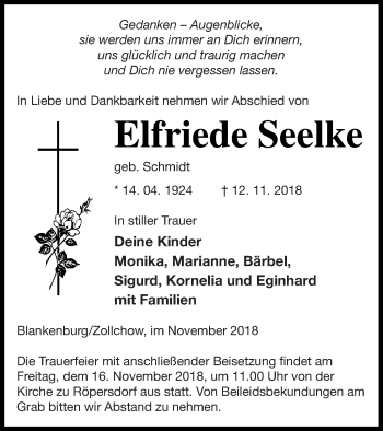 Traueranzeige von Elfriede Seelke von Prenzlauer Zeitung