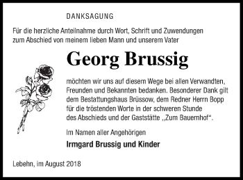 Traueranzeige von Georg Brussig von Pasewalker Zeitung