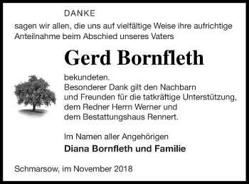 Traueranzeige von Gerd Bornfleth von Demminer Zeitung