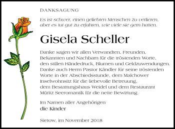 Traueranzeige von Gisela Scheller von Müritz-Zeitung