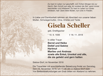 Traueranzeige von Gisela Scheller von Müritz-Zeitung