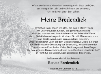 Traueranzeige von Heinz Bredendiek von Prenzlauer Zeitung