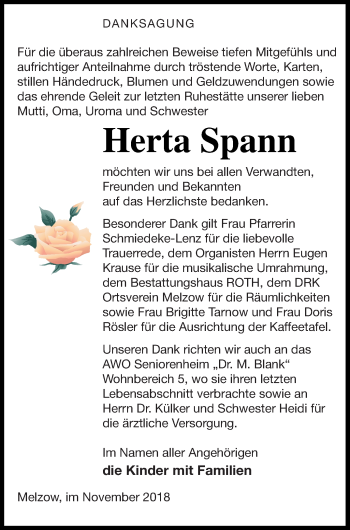 Traueranzeige von Herta Spann von Prenzlauer Zeitung