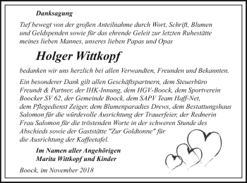 Traueranzeige von Holger Wittkopf von Pasewalker Zeitung