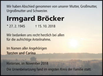 Traueranzeige von Irmgard Bröcker von Haff-Zeitung