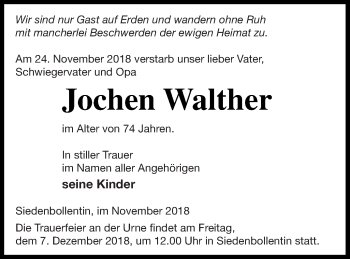 Traueranzeige von Jochen Walther von Müritz-Zeitung