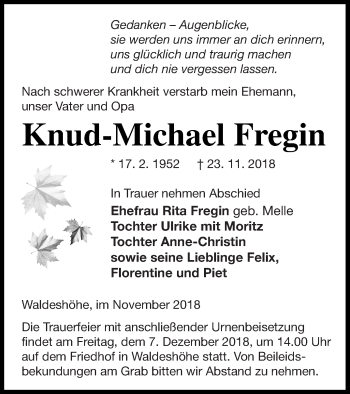 Traueranzeige von Knud-Michael Fregin von Pasewalker Zeitung