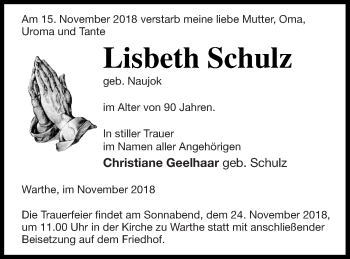 Traueranzeige von Lisbeth Schulz von Templiner Zeitung