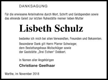 Traueranzeige von Lisbeth Schulz von Templiner Zeitung