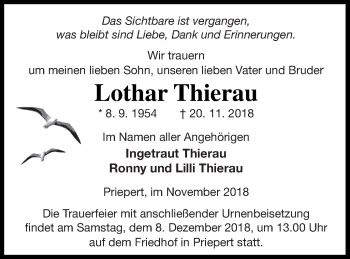 Traueranzeige von Lothar Thierau von Strelitzer Zeitung