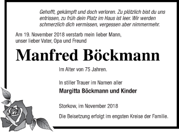 Traueranzeige von Manfred Böckmann von Templiner Zeitung