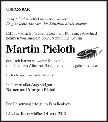 Traueranzeige von Martin Pieloth von Prenzlauer Zeitung