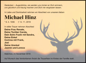 Traueranzeige von Michael Hinz von Müritz-Zeitung