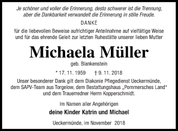 Traueranzeige von Michaela Müller von Haff-Zeitung