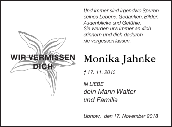 Traueranzeige von Monika Jahnke von Vorpommern Kurier