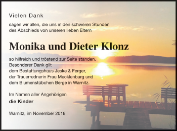 Traueranzeige von Monika Klonz von Prenzlauer Zeitung