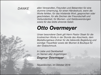 Traueranzeige von Otto Overmeyer von Vorpommern Kurier