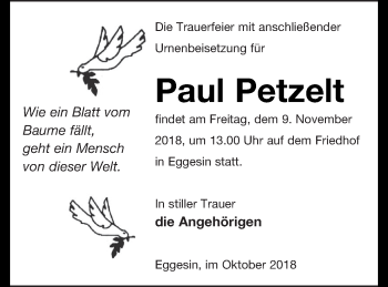 Traueranzeige von Paul Petzelt von Haff-Zeitung