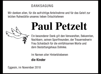 Traueranzeige von Paul Petzelt von Haff-Zeitung