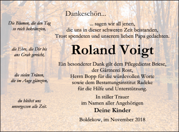 Traueranzeige von Roland Voigt von Vorpommern Kurier