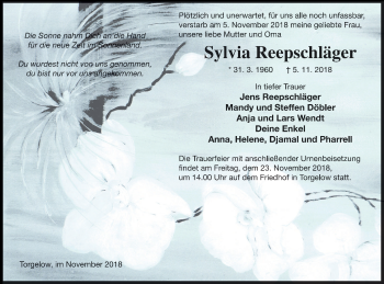 Traueranzeige von Sylvia Reepschläger von Haff-Zeitung