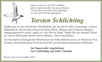 Traueranzeige von Torsten Schlichting von Hagenower Kreisblatt