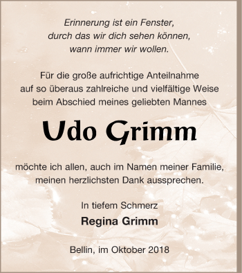 Traueranzeige von Udo Grimm von Haff-Zeitung