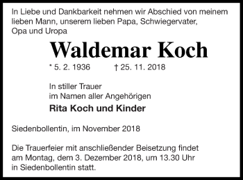 Traueranzeige von Waldemar Koch von Neubrandenburger Zeitung