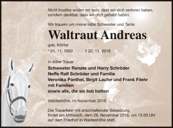 Traueranzeige von Waltraut Andreas von Pasewalker Zeitung