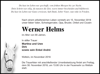 Traueranzeige von Werner Helms von Neubrandenburger Zeitung