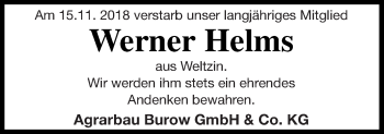 Traueranzeige von Werner Helms von Treptower Tageblatt