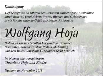 Traueranzeige von Wolfgang Hoja von Mecklenburger Schweiz