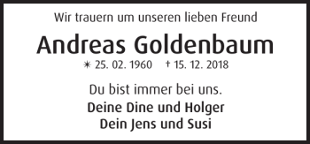 Traueranzeige von Andreas Goldenbaum von Zeitung für die Landeshauptstadt