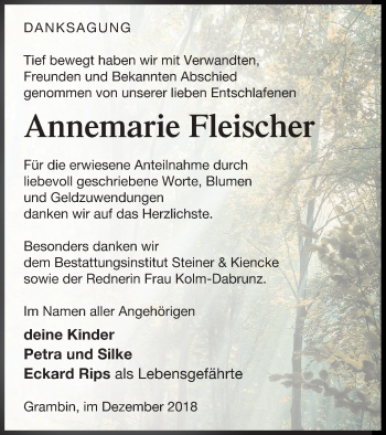 Traueranzeige von Annemarie Fleischer von Haff-Zeitung