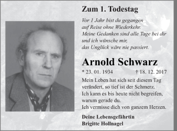 Traueranzeige von Arnold Schwarz von Neubrandenburger Zeitung