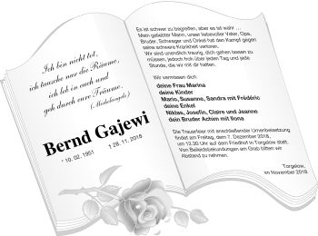 Traueranzeige von Bernd Gajewi von Haff-Zeitung
