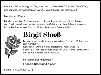 Traueranzeige von Birgit Stooß von Pasewalker Zeitung