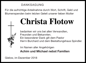 Traueranzeige von Christa Flotow von Mecklenburger Schweiz