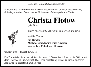 Traueranzeige von Christa Flotow von Mecklenburger Schweiz