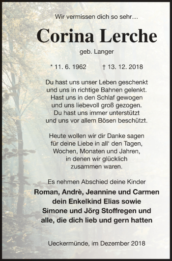 Traueranzeige von Corina Lerche von Haff-Zeitung