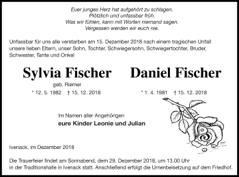 Traueranzeige von Daniel Fischer von Mecklenburger Schweiz