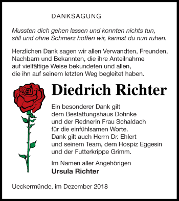 Traueranzeige von Diedrich Richter von Haff-Zeitung