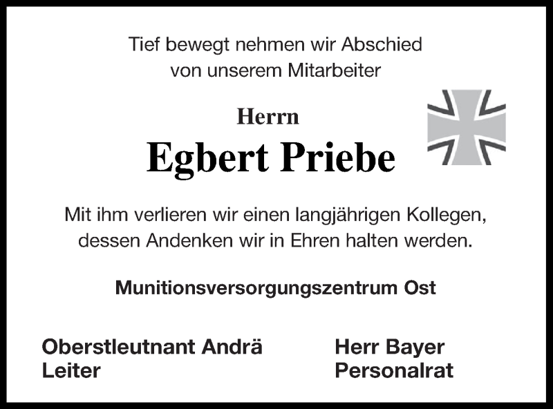  Traueranzeige für Egbert Priebe vom 01.12.2018 aus Neubrandenburger Zeitung