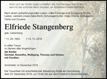 Traueranzeige von Elfriede Stangenberg von Prenzlauer Zeitung