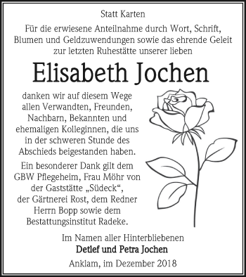 Traueranzeige von Elisabeth Jochen von Vorpommern Kurier