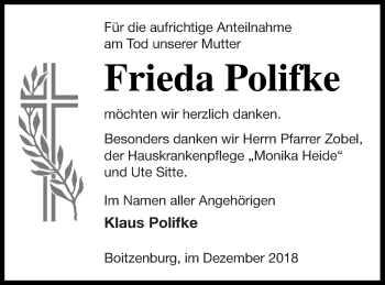 Traueranzeige von Frieda Polifke von Templiner Zeitung