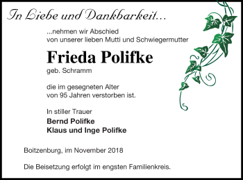 Traueranzeige von Frieda Polifke von Templiner Zeitung