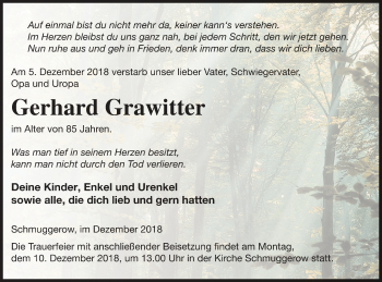 Traueranzeige von Gerhard Grawitter von Vorpommern Kurier