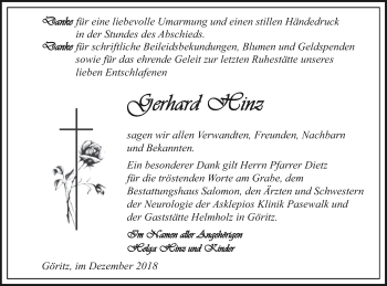 Traueranzeige von Gerhard Hinz von Pasewalker Zeitung